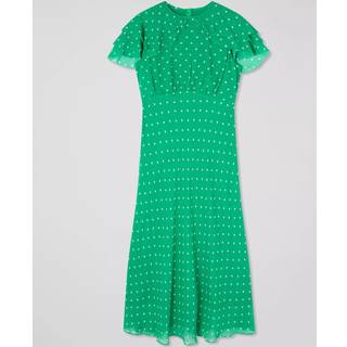 LK Bennett LK Bennett Green Petite Ellen Jelly Bean & Birch Viscose Polka Dot Print Frill Collar Dress - EU 42 (UK 14)