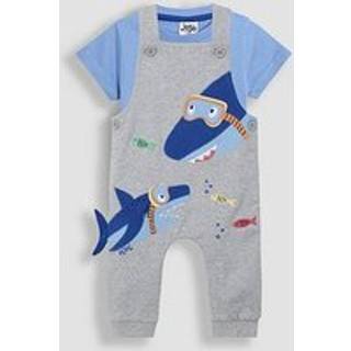 Jojo Maman Bébé JoJo Maman Bébé Grey Shark 2-Piece Zebra Appliqué Dungarees & Rib T-Shirt Set