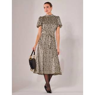 Jolie Moi Jolie Moi Black Puff Sleeve Tie Waist Midi Dress