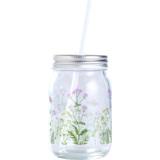 Drikkeglas med låg og sugerør blomsterprint 45 cl