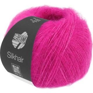 Lana Grossa Silkhair 194 Orkidé Indhold: 70% mohair, 30% silke Vægt/Længde: 25 g = ca. 210 meter Anbefalede pinde: 4.50-5.00 mm Strikkefasthed: 10 x 10 cm = 22 m x 27 p Vask:Håndvask / Tørres fladt.