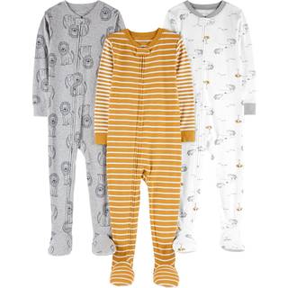 Simple Joys by Carter's Baby Boys' 3-Pack Snug Fit Footed Bomuld Pyjamas Gold Stripe/Grey Lion/White Rhino 6-9 Months