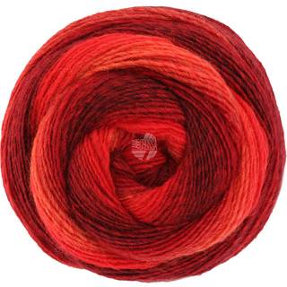 Lana Grossa Gomitolo Versione 446 Mørkerød/Rød/Sort/Lysrød/Rødorange/Bær Indhold:60% ren, ny uld, 40% polyakryl Vægt/længde:200 g = ca. 700 meter Anbefalede pinde:4.5-5 mm Strikkefasthed:10 x 10 cm = 19 m x 24 p Vask:Finvask 30℃ / Tørres fladt.