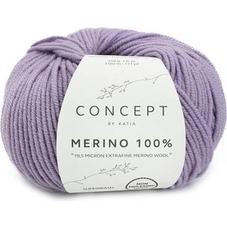 Katia Merino 100% 100 Lavendel Indhold: 100% superwash merinould Vægt/længde: 50 gram = ca. 102 meter Anbefalede pinde: 4-4.5 mm Strikkefasthed: 10 cm x 10 cm = 23 m x 30 p Vask: Maskinvask ved 30ºC / Kan tørretumbles.