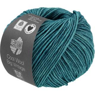 Lana Grossa Cool Wool Big Vintage 79 Mørk petrol Indhold:100% ren ny merinould Vægt/Længde: 50 g = ca. 120 meter Anbefalede pinde: 3.50-4.00 mm Strikkefasthed: 10 x 10 cm = 19 m x 26 p Vask:Finvask 30º/ Tørres fladt.