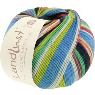 Lana Grossa Landlust Die Sockenwolle 314 Striber/Jacquard Indhold: 80% ren, ny merinould, 20% polyamid Vægt/længde: 100 g = ca. 420 meter Anbefalede pinde: 2.50-3.00 mm Strikkefasthed: 10 x 10 cm = 28 m x 40 p Vask: Finvask 40℃ / Kan tørretumbles.