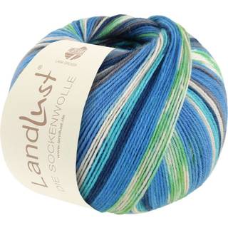 Lana Grossa Landlust Die Sockenwolle 316 Striber/Jacquard Indhold: 80% ren, ny merinould, 20% polyamid Vægt/længde: 100 g = ca. 420 meter Anbefalede pinde: 2.50-3.00 mm Strikkefasthed: 10 x 10 cm = 28 m x 40 p Vask: Finvask 40℃ / Kan tørretumbles.