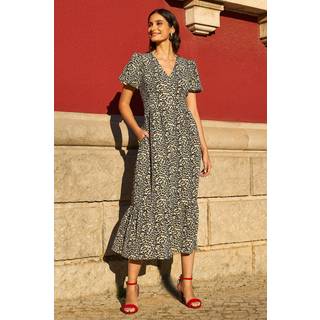 Yumi Yumi Brown Leopard Print Pleated Button Through Midi Dress