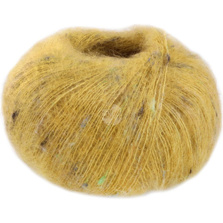 Lana Grossa Natural Superkid Tweed 625 Gul Indhold: 60% superkid mohair, 30% silke, 7% bomuld, 3% polyester Vægt/Længde: 25 g = ca. 200 meter Anbefalede pinde: 4.50-5.00 mm Strikkefasthed: 10 x 10 cm = 21 m x 30 p Vask:Håndvask / Tørres fladt.