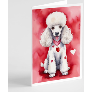 Caroline's Treasures DAC5419GCA7P Hvid Poodle My Valentine lykønskningskortpakke med 8 blanke kort med konvolutter, lunefuld A7 Størrelse 5x7 Bla