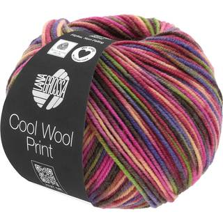Lana Grossa Cool Wool Print 749 Vinrød/Pink/Gulgrøn/Blåviolet/Laks/Mokka Indhold:100% ren ny, ekstrafin merinould Vægt/Længde: 50 g = ca. 160 meter Anbefalede pinde: 3-3.5 mm Strikkefasthed: 10 x 10 cm = 24 m x 34 p Vask:Finvask 30º/ Tørres fladt.