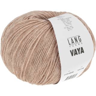 Lang Yarns Vaya 0028 Indhold: 74% bomuld, 16% uld, 10% yak Vægt/længde: 50 g = ca 200 m Anbefalede pinde: 3.50–4.00 mm Strikkefasthed: 10 x 10 cm = 24 m x 34 p Vask: Uldprogram, max 30°C / Tåler ikke tørretumbling.