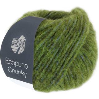 Lana Grossa Ecopuno Chunky 121 Mørk oliven Indhold: 48% bomuld, 33% ren ny merinould, 19% baby alpaca Vægt/Længde: 50 g = ca. 70 meter Anbefalede pinde: 7-8 mm Strikkefasthed: 10 x 10 cm = 13 m x 17 p Vask:Håndvask / Tørres fladt.
