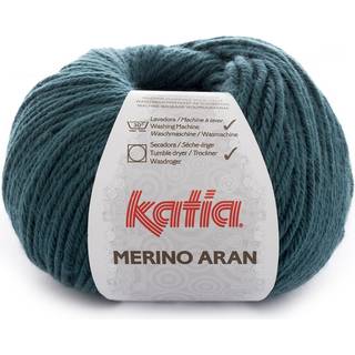 Katia Merino Aran 044 Mørk turkis Indhold: 52% superwash merinould, 48% akryl Vægt/længde: 100 g = ca. 155 meter Anbefalede pinde: 4.5-5.5 mm Strikkefasthed: 10 x 10 cm = 16 m x 20 p Vask: Finvask 30℃ / Kan tørretumbles.