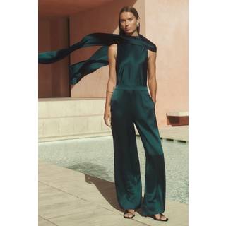 Reiss Reiss Teal Green Farah Satin Cape-Sash Jumpsuit