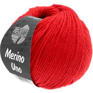 Lana Grossa Merino Uno 26 Rød Indhold: 100% ren, ny merinould Vægt/Længde: 50 g = ca. 125 meter Anbefalede pinde: 4.5-5 mm Strikkefasthed: 10 x 10 cm = 19 m x 25 p Vask:Finvask 30º/ Tørres fladt.