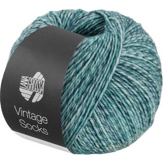 Lana Grossa Vintage Socks 1003 Mint/Gråblå/Jeans/Petrol meleret Indhold: 75% ren ny merinould, 50% polyamid Vægt/længde: 100 g = ca. 400 meter Anbefalede pinde:2.5-3 mm Strikkefasthed:10 x 10 cm = 28 m x 40 p Vask:Finvask 40℃ / Kan tørretumbles.