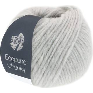 Lana Grossa Ecopuno Chunky 112 Sølvgrå Indhold: 48% bomuld, 33% ren ny merinould, 19% baby alpaca Vægt/Længde: 50 g = ca. 70 meter Anbefalede pinde: 7-8 mm Strikkefasthed: 10 x 10 cm = 13 m x 17 p Vask:Håndvask / Tørres fladt.