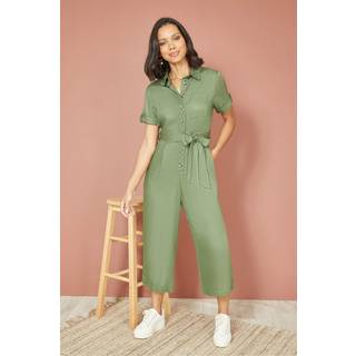 Yumi Yumi Green Twill Viscose Utility Jumpsuit