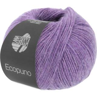 Lana Grossa Ecopuno 84 Lavendel Indhold: 72% bomuld, 17% ren ny merinould, 11% baby alpaca Vægt/Længde: 50 g = ca. 215 meter Anbefalede pinde: 4.00-4.50 mm Strikkefasthed: 10 x 10 cm = 24 m x 30 p Vask:Håndvask / Tørres fladt.