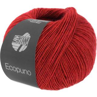 Lana Grossa Ecopuno 81 Orientrød Indhold: 72% bomuld, 17% ren ny merinould, 11% baby alpaca Vægt/Længde: 50 g = ca. 215 meter Anbefalede pinde: 4.00-4.50 mm Strikkefasthed: 10 x 10 cm = 24 m x 30 p Vask:Håndvask / Tørres fladt.