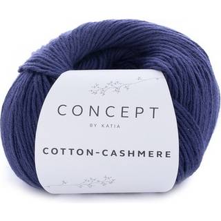 Katia Cotton-Cashmere 62 Mørkeblå Indhold:90% Bomuld, 10% kashmir Vægt/længde:50 g = ca. 155 m Anbefalede pinde: 2.50–3.50 mm Strikkefasthed:10 cm x 10 cm = 26 m x 32 r Vask: Maskinvask, max 30°C / Tørres fladt.
