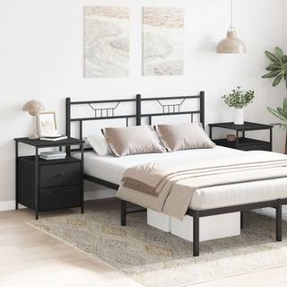 Sengebord 2 pcs Sort eg 44 x 45 x 60 cm Laminat træ og metal