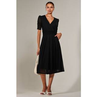 Jolie Moi Jolie Moi Black Ruched Sleeve Mesh Maxi Dress