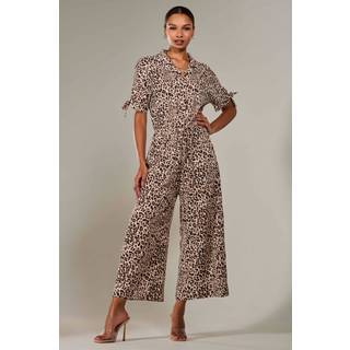 Jolie Moi Jolie Moi Brown Wide Fit Wide Leg Half Sleeve Jumpsuit