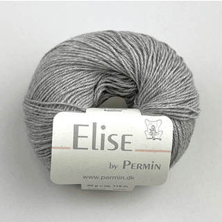 Permin Elise 31 Tågedis Indhold: 90% Bomuld, 10% Cashmere Vægt/længde: 25 g = ca. 115 meter Anbefalede pinde: 3 mm Strikkefasthed: 10 x 10 cm = 26 m x 38 p Vask: Håndvask ℃ / Tåler ikke tørretumbling / Tørres fladt .