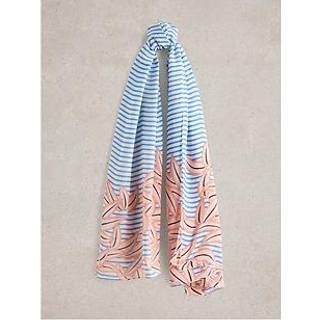 White Stuff White Stuff Blue Suki Linear Leaf Print Scarf