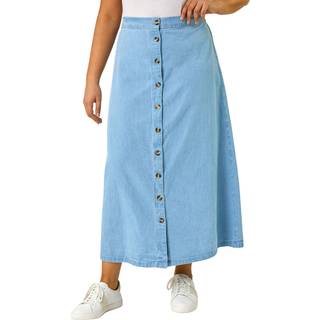Roman Roman Blue 100% Cotton Curve Button Through Denim Skirt