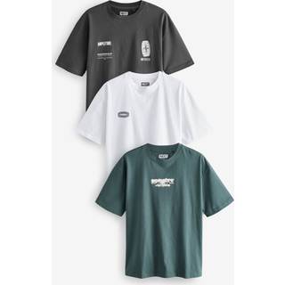 Next White/Black/Green Relaxed Fit Graphic Print Heavyweight T-Shirt