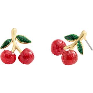 Coach Gold Enamel Green Red Cherry Studs - Gold