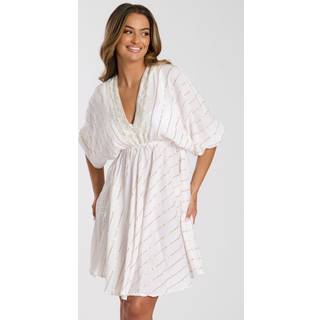 South Beach South Beach White V-Neck Sequin Metallic Stripe Mini Dress
