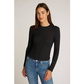 Semi Sheer Rib Long Sleeve Top - Black - XL