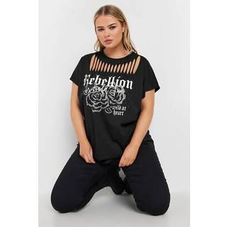 Yours Curve Yours Curve Black 100% Cotton Laser Cut T-Shirt