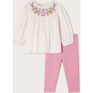 Monsoon Monsoon Pink Baby Embroidered 100% Cotton Tunic and Leggings Set