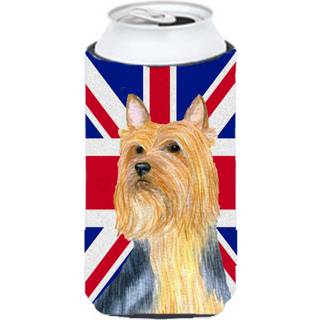 Silky Terrier med den engelske union Jack British Flag Tall Boy Beverage Isulator Hugger LH9468TBC