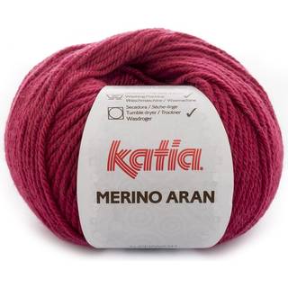 Katia Merino Aran 071 Bordeaux Indhold: 52% superwash merinould, 48% akryl Vægt/længde: 100 g = ca. 155 meter Anbefalede pinde: 4.5-5.5 mm Strikkefasthed: 10 x 10 cm = 16 m x 20 p Vask: Finvask 30℃ / Kan tørretumbles.