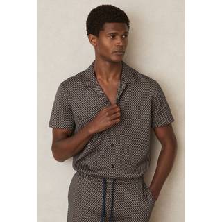 Reiss Reiss Tobacco Brown/Navy Drakes Geometric Jacquard Cuban-Collar Shirt