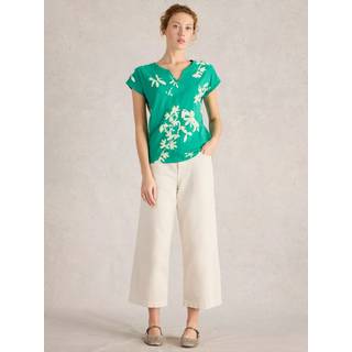 White Stuff White Stuff Green Nelly Notch Neck 100% Cotton T-Shirt