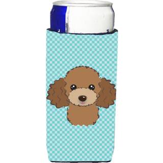 Checkerboard Blue Chocolate Brown Poodle Ultra Beverage Isulators til slanke dåser