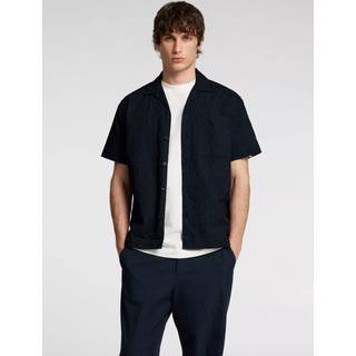 Selected Homme Selected Homme Blue Cuban Collar Textured Short Sleeve Shirt - XX-Large