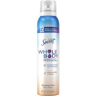 Secret Whole Body Deodorant Spray til Kvinder Mandelmlk & Honning Duft Aluminiumsfri Deodorant 72 HR Lugtbeskyttelse 3,5 oz