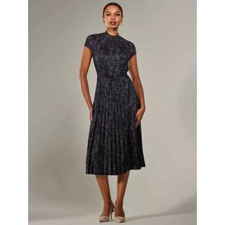 Jolie Moi Jolie Moi Black Chrome Jersey Capped Sleeve Pleated Midi Dress