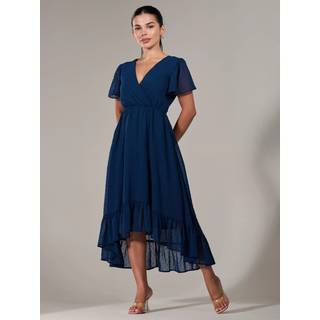 Jolie Moi Jolie Moi Dark Navy Petite Petite Long Sleeve Soft Silky Jersey Midi Dress - EU 34 Petite (UK 6 P)