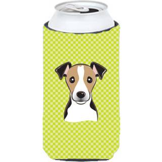 Checkerboard Lime Green Jack Russell Terrier Tall Boy Beverage Isulator Hugger BB1323TBC