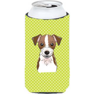 Checkerboard Lime Green Jack Russell Terrier Tall Boy Beverage Isulator Hugger BB1264TBC