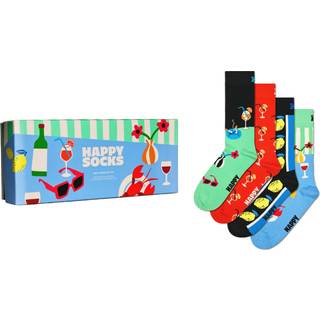 Blue 4-Pack Fancy Dinner Socks Gift Set - Light Blue, White, Yellow, Dark Orange, Red, Turquoise, Black - 41-46